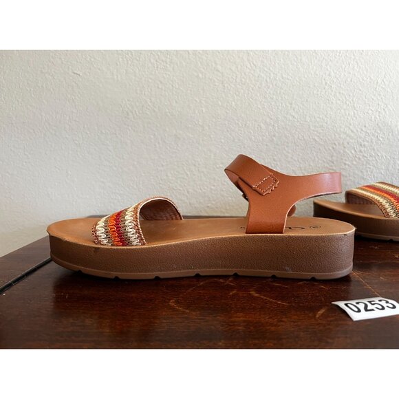 CL By Laundry GHYA Platform Sandals Womens Sz 10 Tan Vegan Buckle Strap Open Toe - Picture 4 of 14